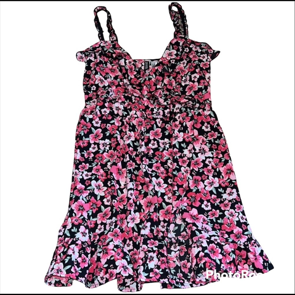 H& M Divided Mini Floral Ruffle Slip Dress